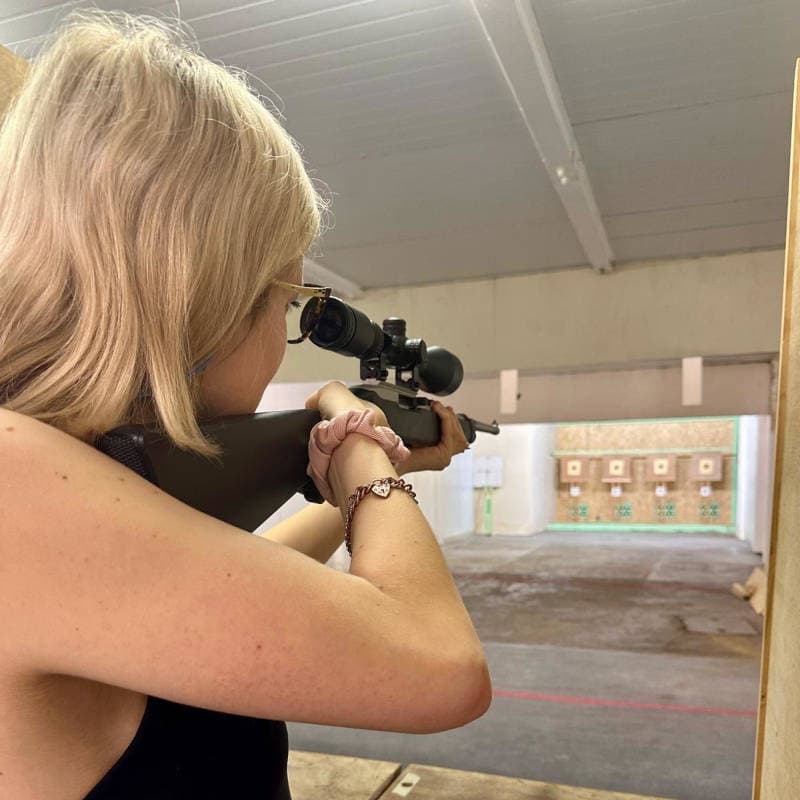 Man shooting gallery target with a Ruger